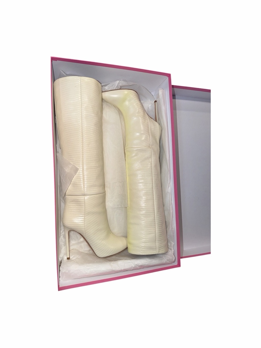 Paris Texas Vanilla Lizard Stiletto Boots 37.5 Gently Used Yellowing Flaw - Picture 11 of 11